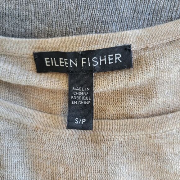 Eileen Fisher Tan and Gray Stripes Merino Blend Lightweight Sweater Size S - Picture 5 of 6